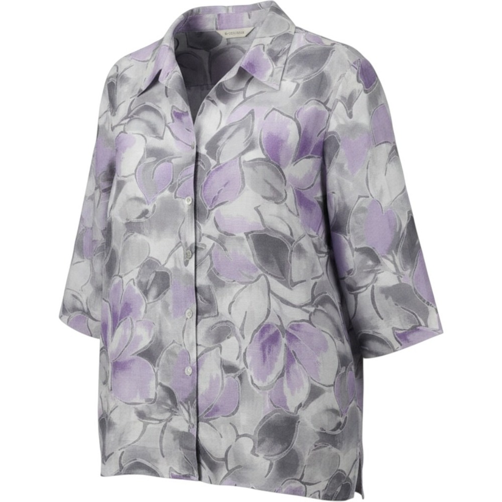 Alfred Dunner Womens 20W Blouse Floral Purple Gray Button Up Shirt Boho Office